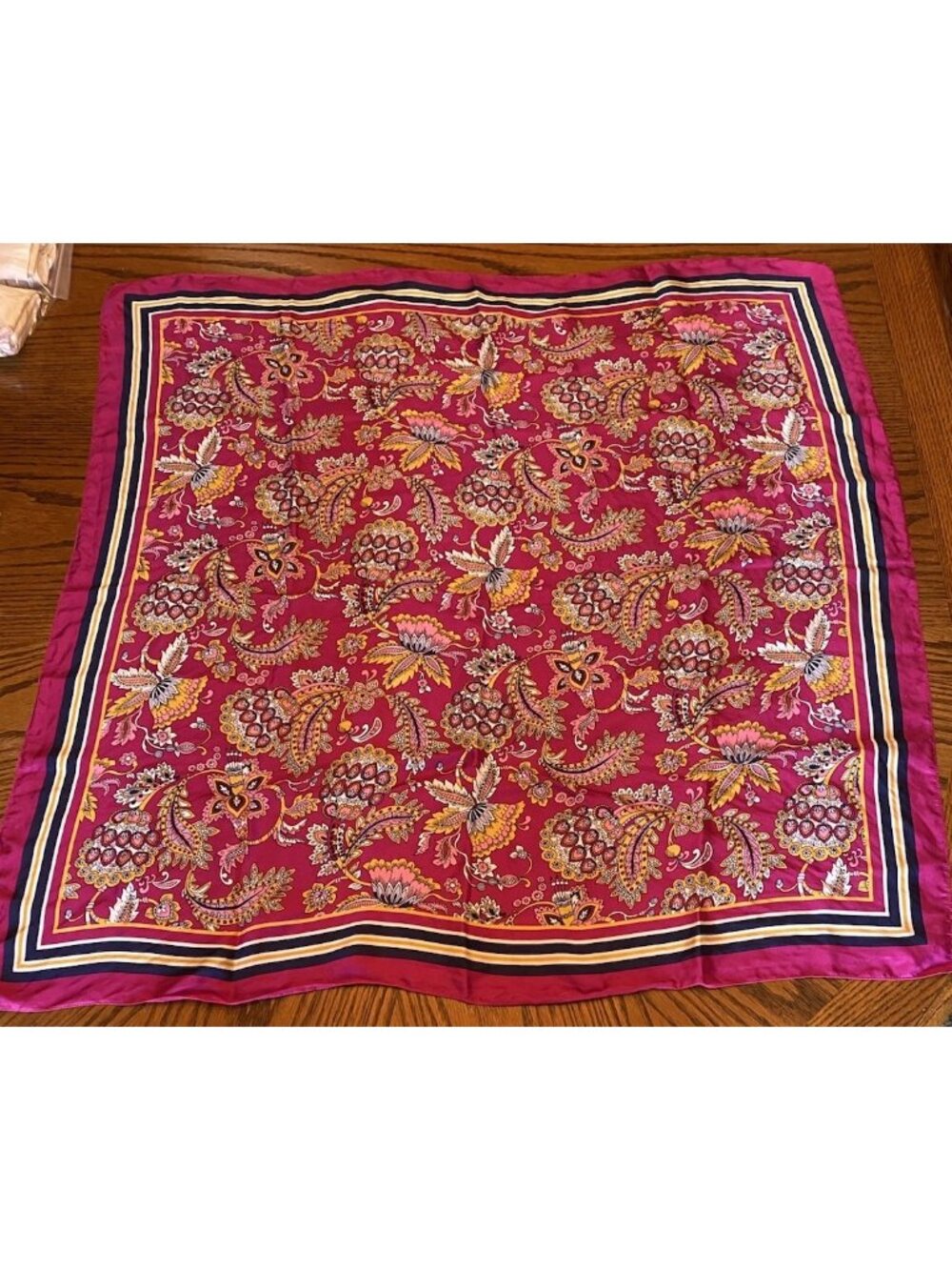 Silk Floral Scarf Purple Multicolor 33x33 Lightweight Square Neck Scarf - Picture 7 of 7